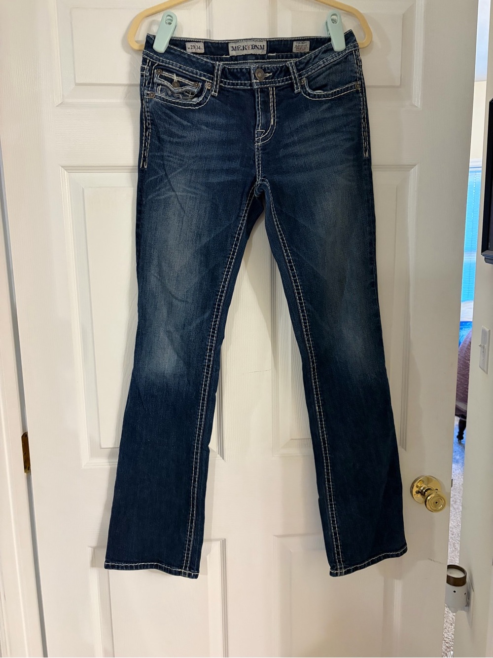 MEK denim Toledo Slim Bootcut Jeans Women’s Dark Wash 29x34 Embellished Pockets
